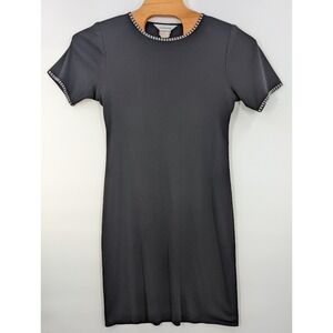 Exclusively Misook Black Acrylic Short Sleeve Midi Dress‎ Size Medium Scoop Neck